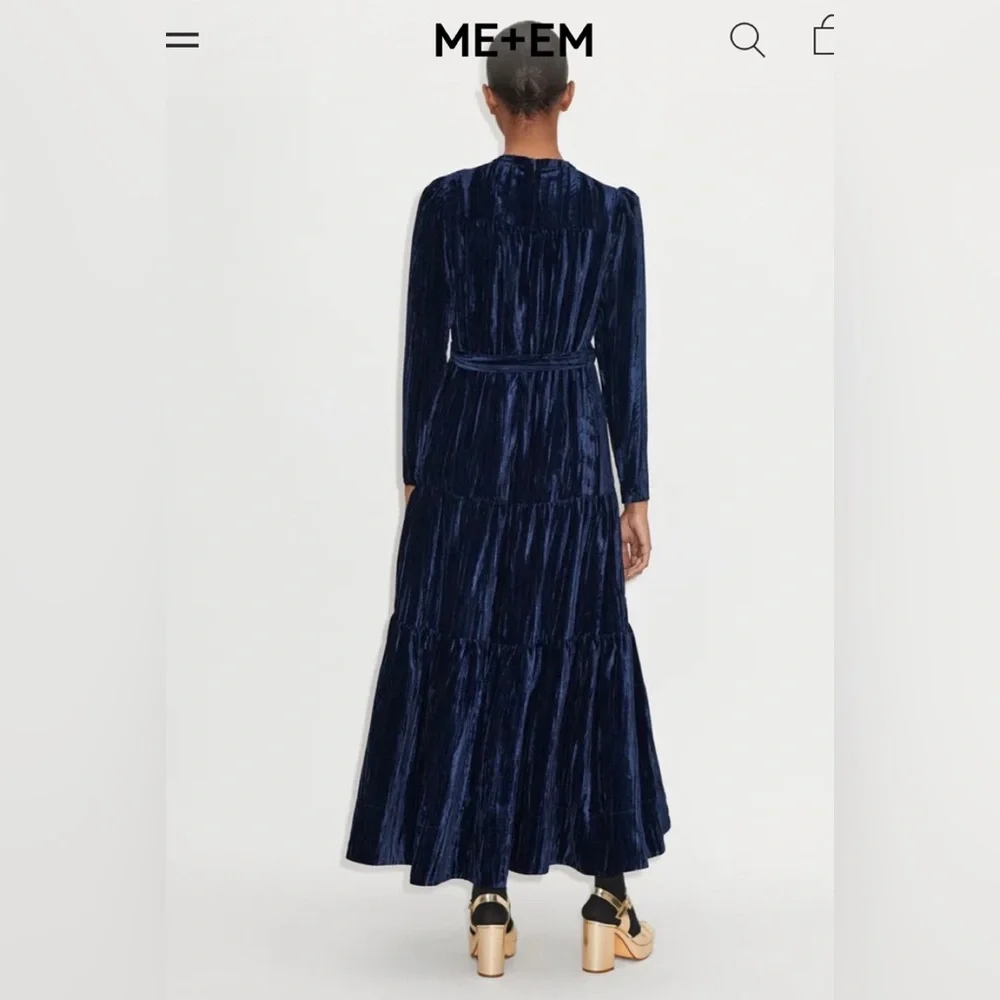 Me+EM midi Maxi Dress Elegant Navy Velvet Maxi Dress MSRP $450 - Picture 3 of 11
